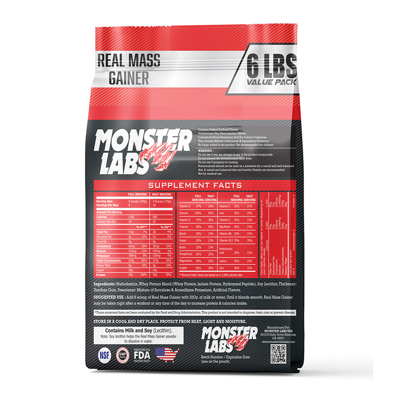 Monster Labs Real Mass Gainer 6 lbs - Vanilla Best Price in UAE