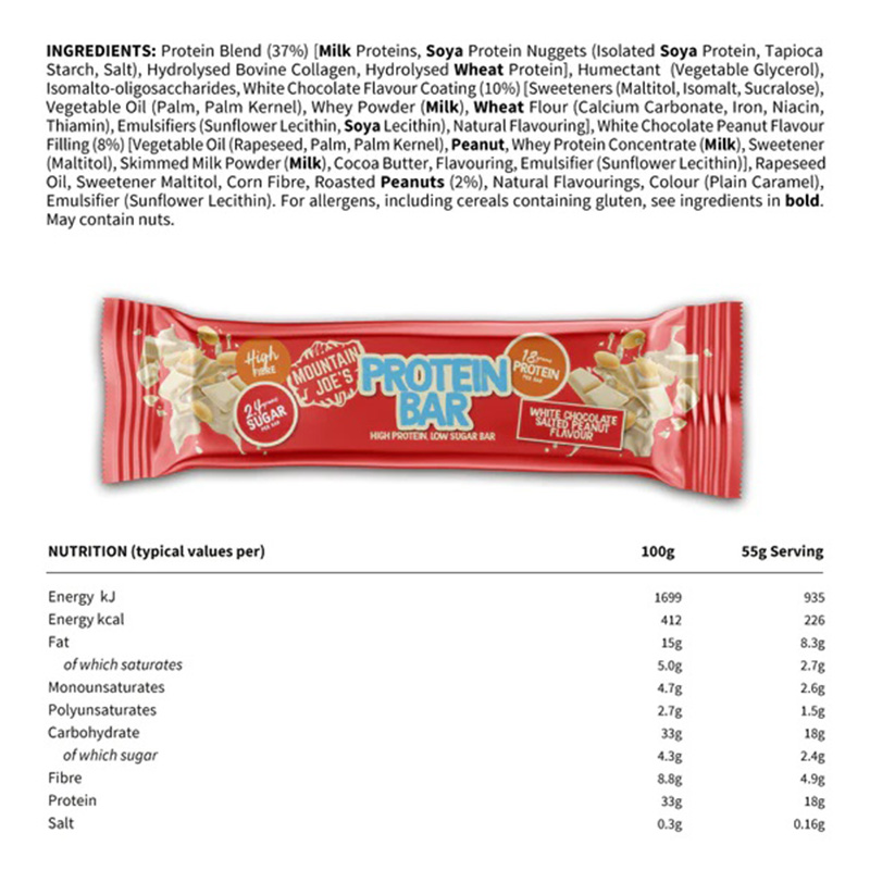 Mountain Joe's Protein Bar 12x55g - White Chocolate Salted Peanut Best Price in Abu Dhabi