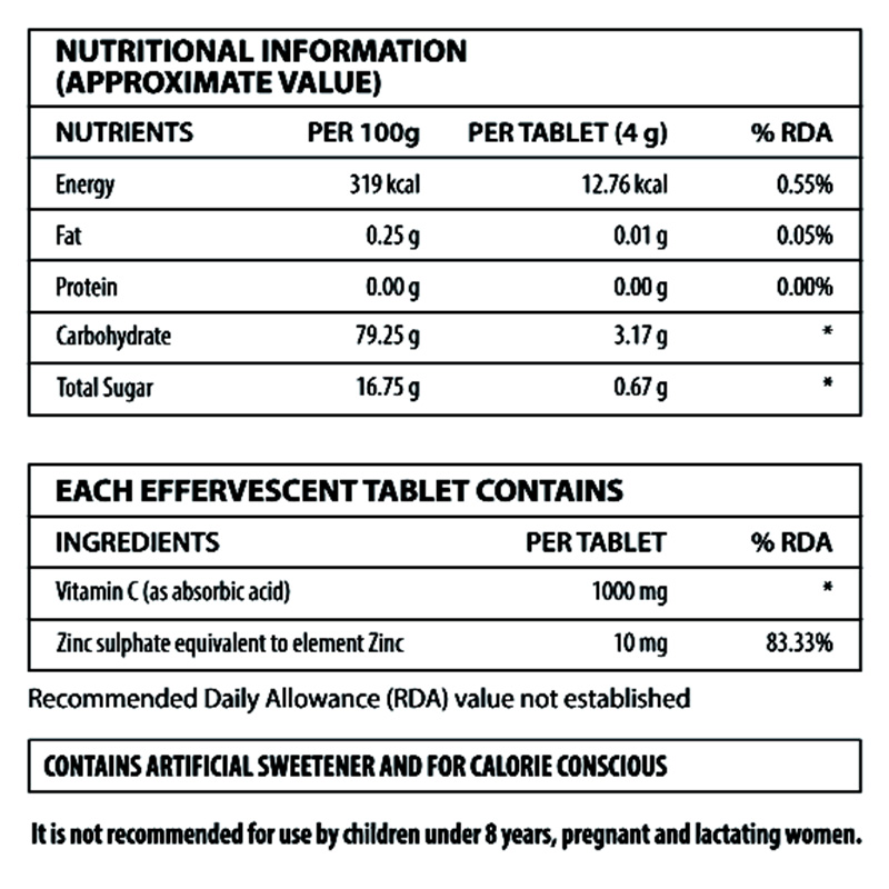 Muscle Rulz Vitamin-C 1000Mg+Zinc Effervescent 20 Tab (1X12 Box) Best Price in Abudhabi