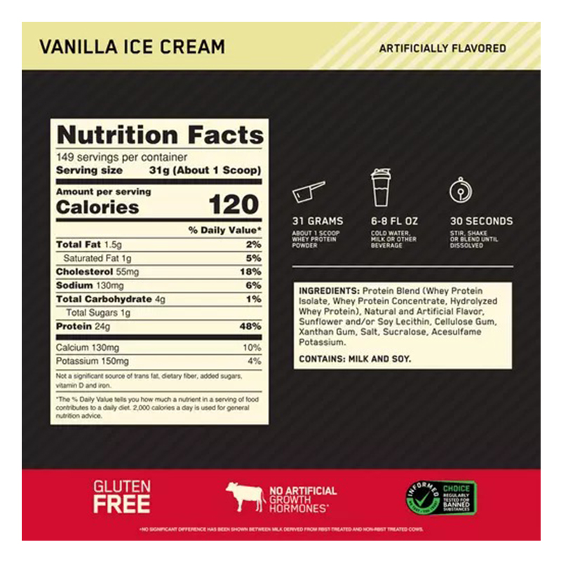 Optimum Nutrition 100% Gold Standard Whey 10 lbs - Vanilla Ice Cream Best Price in Abu Dhabi