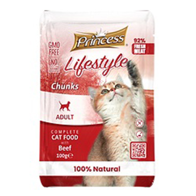 Princess Adult Cat Pouch Food Lifestyle Beef Chunks 100 G x 10 POUCHES