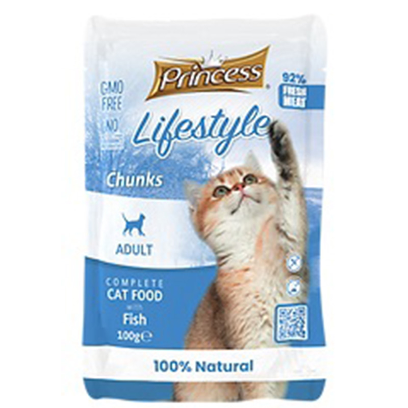 Princess Adult Cat Pouch Food Lifestyle Fish Chunks 100 G x 10 Pouches