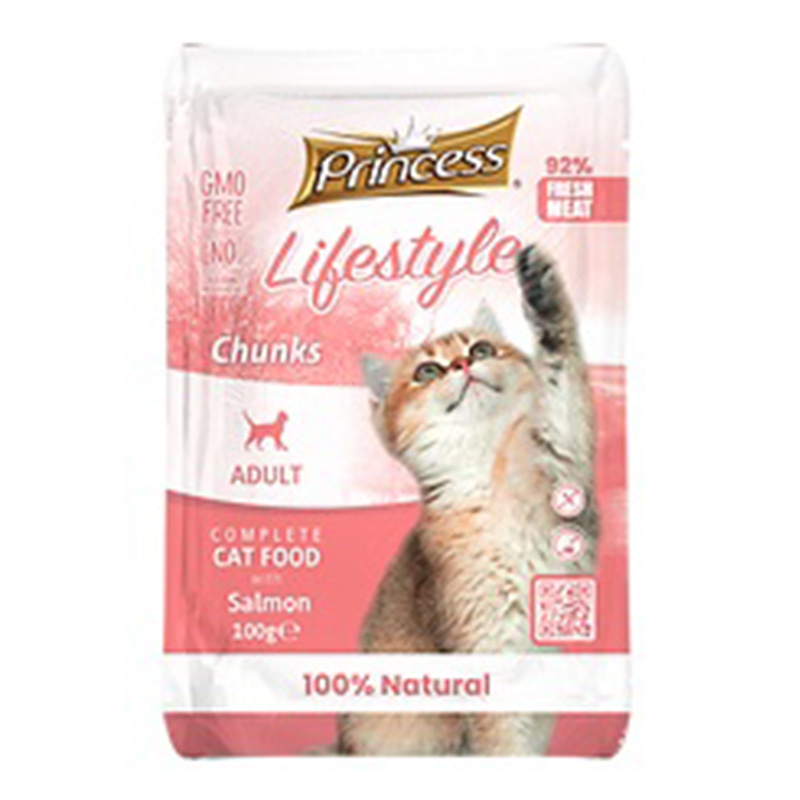 Princess Adult Cat Pouch Food Lifestyle Salmon Chunks 100 G x 10 Puches