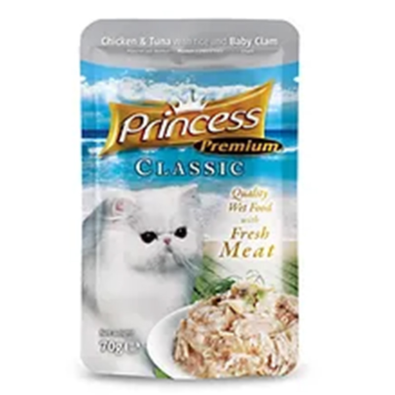 Princess Adult Cat Classic Pouch Food Chicken, Tuna, Rice & Baby Calm 70 G x 10 Pouches