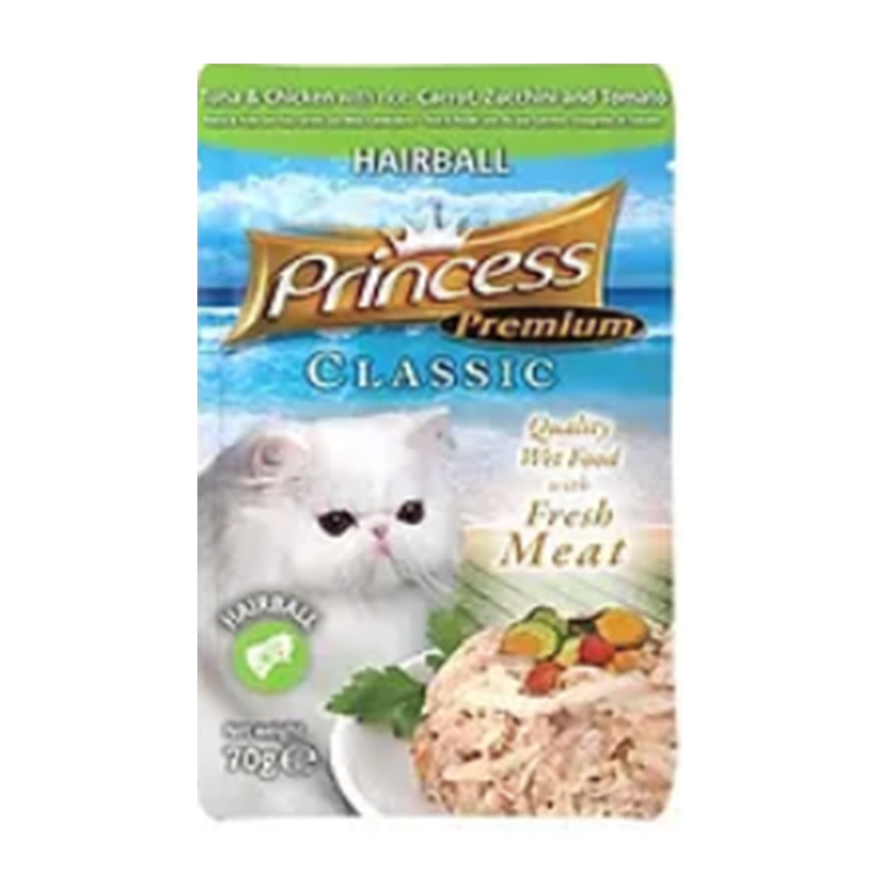 Princess Adult Cat Classic Pouch Food Chicken, Tuna, Rice, Carrots, Zucchini & Tomato Hairball 70 G  x 10 Pouches