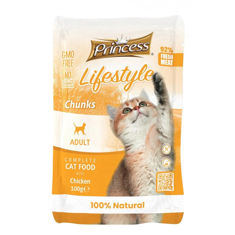 Princess Kitten Pouch Food Lifestyle Chicken Chunks 100 G x 10 Pouches