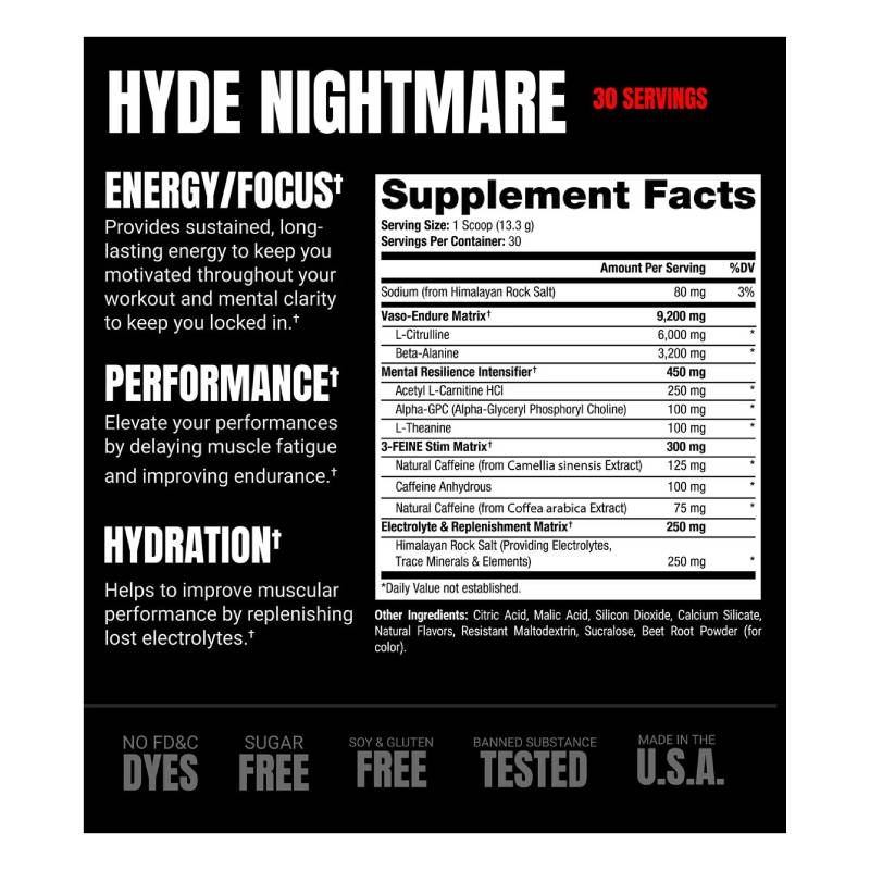 ProSupps HYDE Nightmare Intese Energy Pre Workout 30 Servings 399 G - Black N Blueberry Best Price in UAE