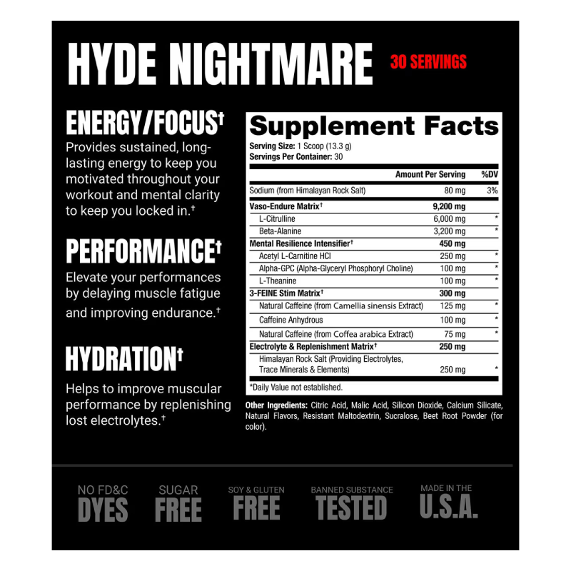 ProSupps HYDE Nightmare Intese Energy Pre Workout 30 Serving 399 G - Blood Berry Best Price in Al Ain