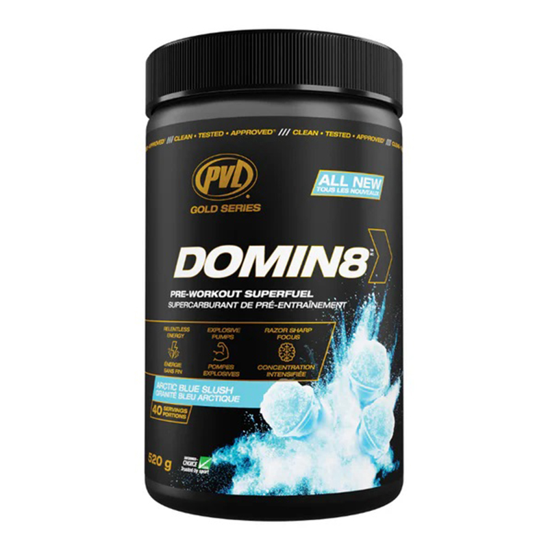 PVL Gold Series Domin8 Pre Workout 225 G - Artic Blue Rush