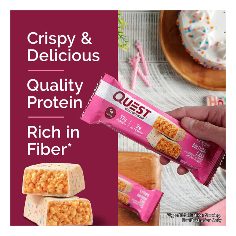 Quest Protein Bars 20 G 12 Pcs in Box - Birthday Cake Crispy Hero Bars Best Price in Abu Dhabi