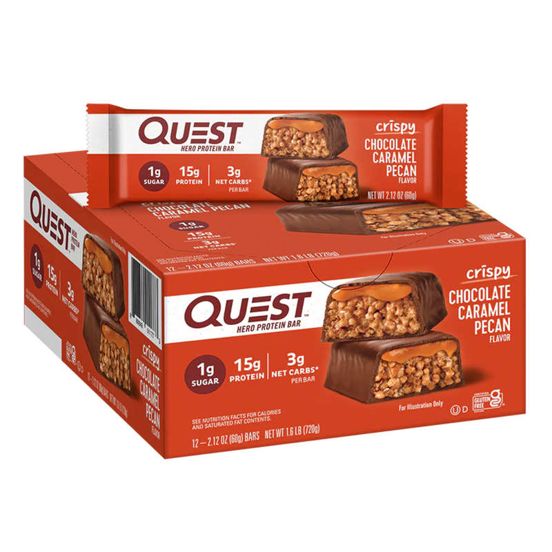 Quest Protein Bars 15g Protein 12 Pcs in Box - Chocolate Caramel Pecan Crispy Hero