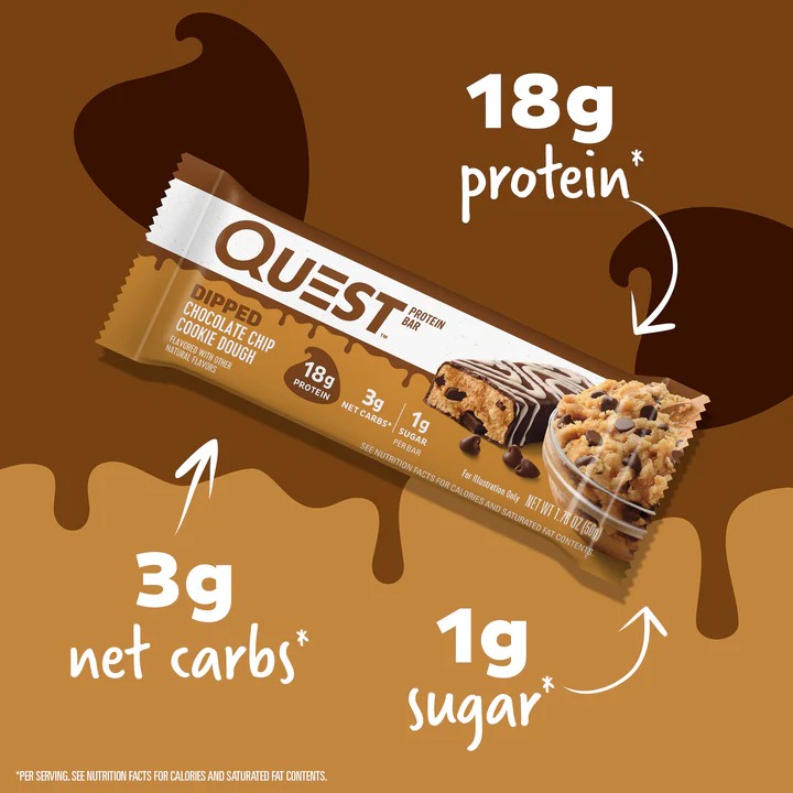 Quest Protein Bars 20 G 12 Pcs in Box - Dipped Chocolate Chip Cookie Dough Best Price in Al Ain