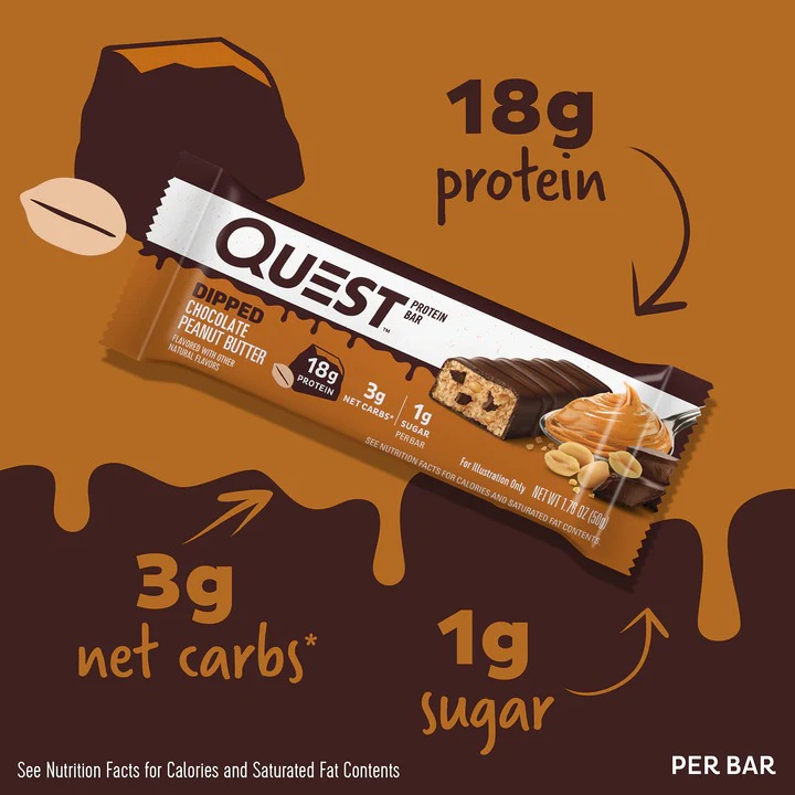 Quest Protein Bars 50 G 12 Pcs in Box - Dipped Chocolate Peanut Butter Best Price in Dubai