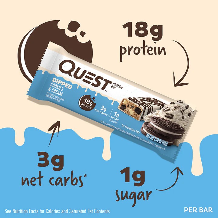 Quest Protein Bars 50 G 12 Pcs in Box - Dipped Cookies & Cream Best Price in Abu Dhabi