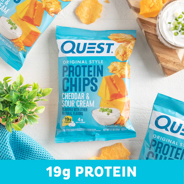 Quest Protein Chips Tortilla Style 4 G Pack of 8 - Cheddar N Sour Cream Best Price in Al Ain