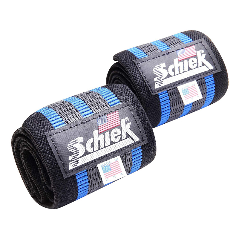 Schiek 12 Inch Heavy Duty Rubber Reinforced Wrist Wraps - Black/Blue