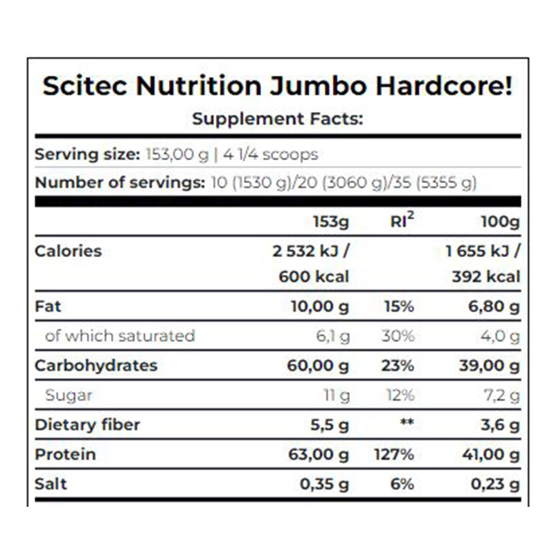 Scitec Nutrition Jumbo Hardcore 1530 g - Chocolate Best Price in Dubai