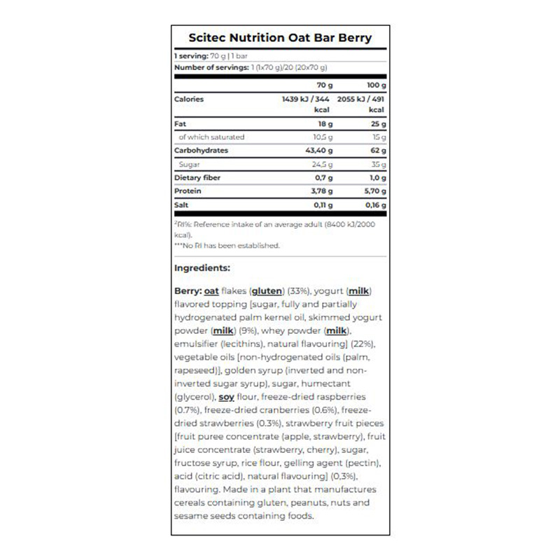 Scitec Nutrition Oat Bar 70 Gr - Forest Fruit Yogurt Best Price in Dubai