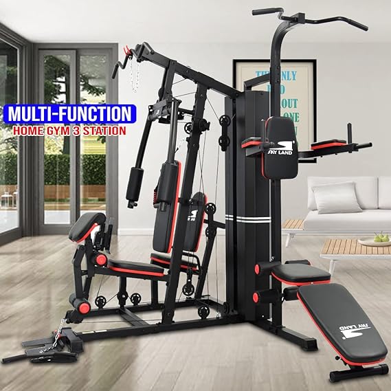 Sky Land Home Gym 3 Station Weight Stack With Pull up bar Sit Up Power Tower Workout Stand Bench Press Best Price in Dubai