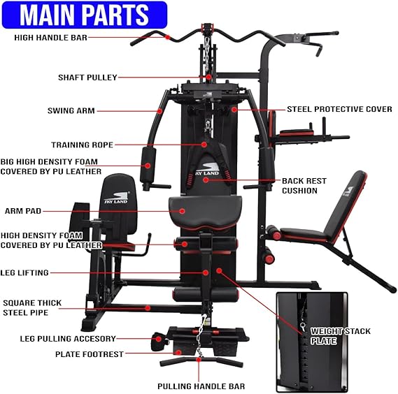 Sky Land Home Gym 3 Station Weight Stack With Pull up bar Sit Up Power Tower Workout Stand Bench Press Best Price in Abu Dhabi