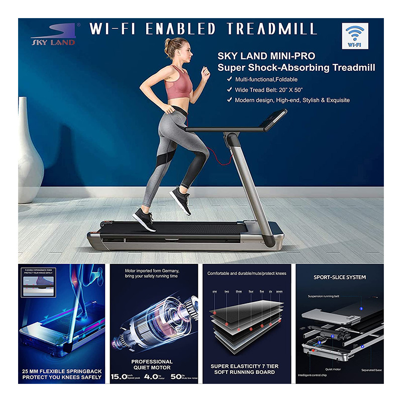 Sky Land Mini-Pro Folding Treadmill TFT Display build-in Bluetooth - Gray Best Price in Abu Dhabi