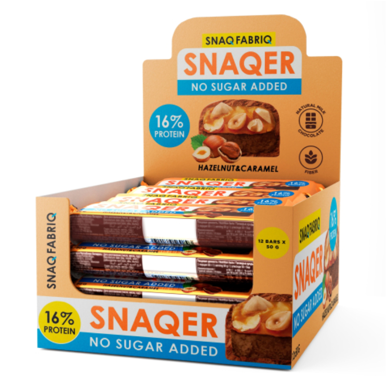 Snaqer Sugar Free Bar 50 G 12 Pcs in Box - Hazelnuts & Caramel