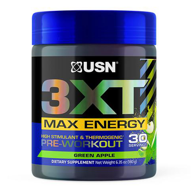 USN 3XT Max Energy Pre Workout 30 Servings Green Apple