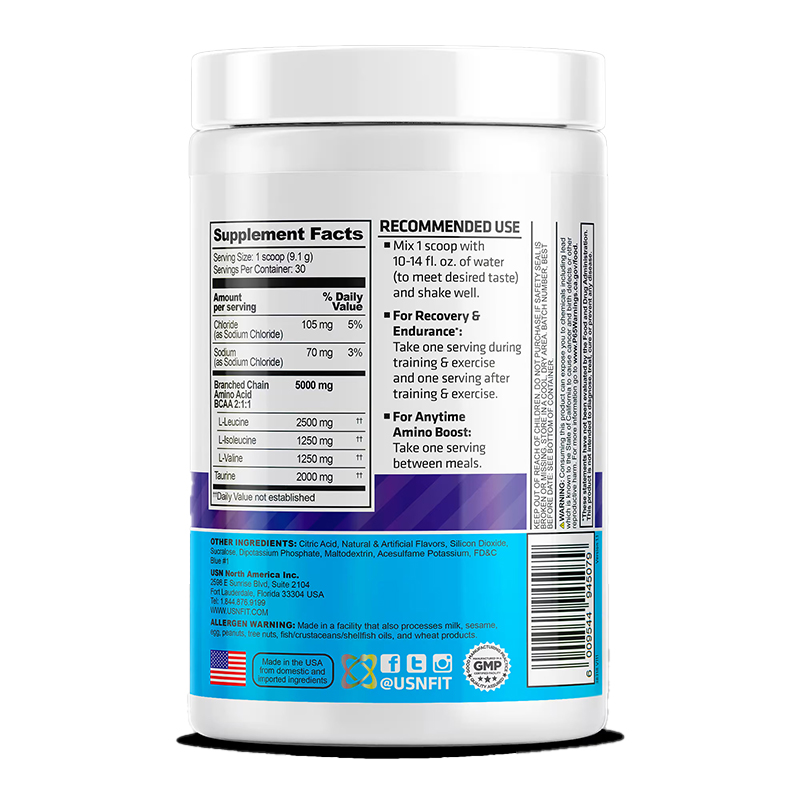 USN BCAA Amino Plus 273 G - Blue Raspberry Best Price in Dubai