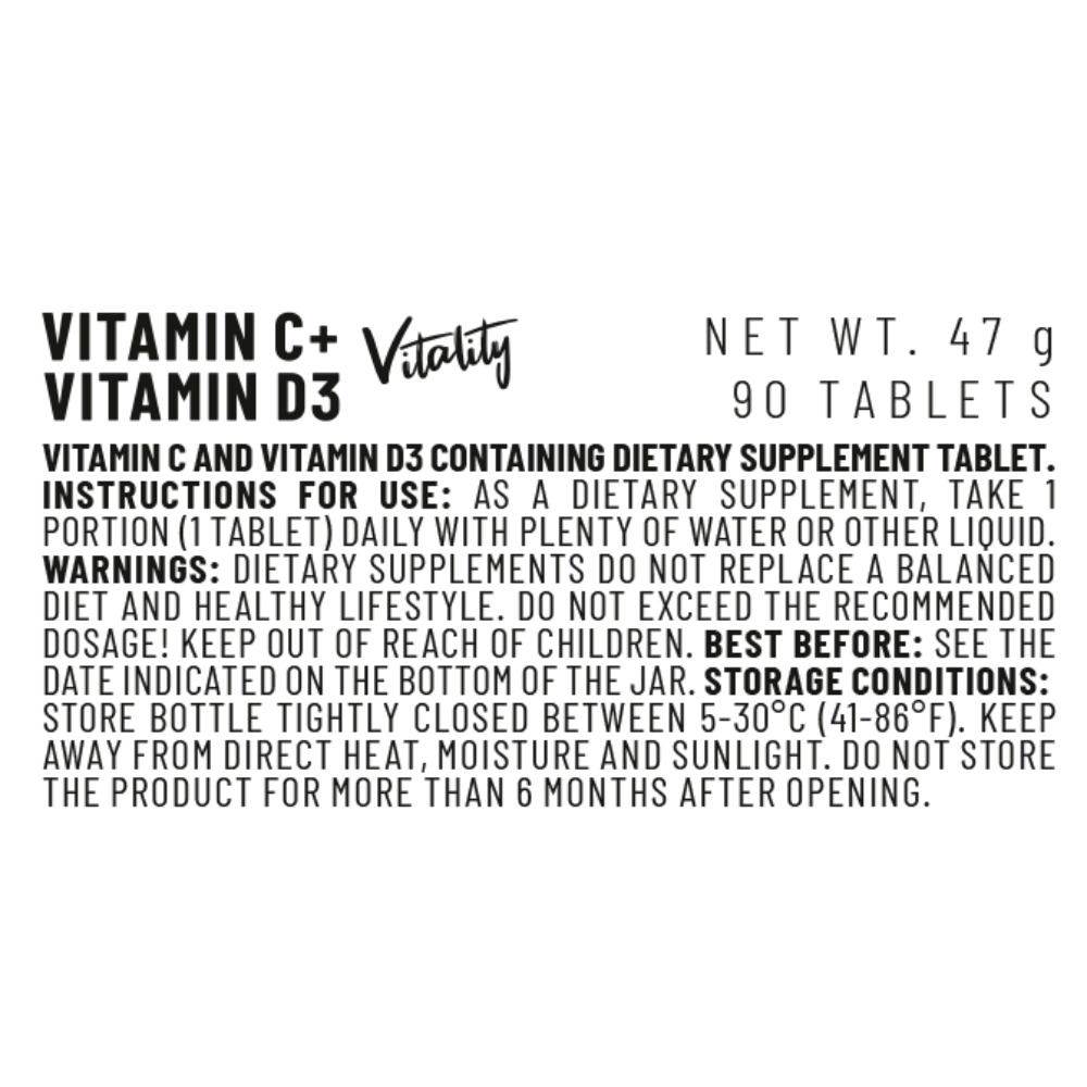 Vitacorp Vitality Vitamin C+Vitamin D3 90Tabs Best Price in Abu Dhabi
